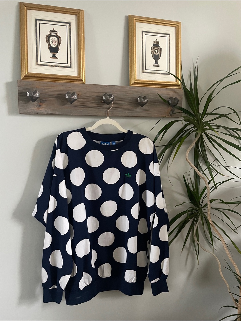 adidas Navy and White Polka Dot sweater